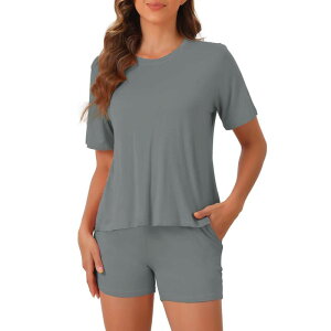 yz cheibear fB[X iCgEFA A_[EFA Women's Pajamas Set Boxy T-Shirt Matching Sleep Shorts Set Comfy Lounge Wear Set 2 Piece Grey
