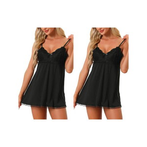 yz cheibear fB[X iCgEFA A_[EFA 2 Pack Womens Nightgown V-neck Sleepwear Lace Sleeveless Nightwear Black