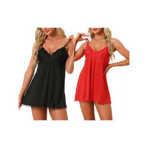 yz cheibear fB[X iCgEFA A_[EFA 2 Pack Womens Nightgown V-neck Sleepwear Lace Sleeveless Nightwear Black Red