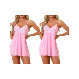 yz cheibear fB[X iCgEFA A_[EFA 2 Pack Womens Nightgown V-neck Sleepwear Lace Sleeveless Nightwear Pink