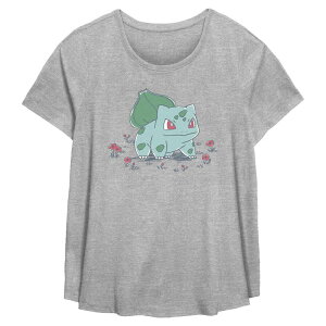 �A�j���L�����N�^�[ ���f�B�[�X �g�b�v�X T�V���c �v���X�T�C�Y �O���t�B�b�N Licensed Character Plusize Pokemon Bulbasaur Spring Scene Flowy Graphic Tee Heather Gray �O���[