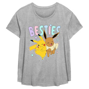 �A�j���L�����N�^�[ ���f�B�[�X �g�b�v�X T�V���c �v���X�T�C�Y �O���t�B�b�N Licensed Character Plusize Pokemon Pikachu And Eevee Besties Flowy Graphic Tee Heather Gray �O���[