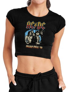 �A�j���L�����N�^�[ ���f�B�[�X �g�b�v�X T�V���c �O���t�B�b�N Licensed Character Juniors' AC/DC World Tour �e 79 Crop Graphic Tee Black �u���b�N