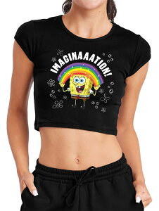 �A�j���L�����N�^�[ ���f�B�[�X �g�b�v�X T�V���c �p���c �O���t�B�b�N Licensed Character Juniors' Nickelodeon SpongeBob SquarePants Imagination Crop Graphic Tee Black �u���b�N