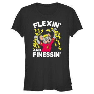 yz CZX LN^[ fB[X TVc gbvX Juniors' Chuck E. Cheese Flexin' And Finessin' Ticket Winnings Fitted Graphic Tee Black