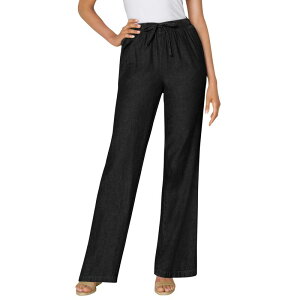 �E�[�}�� �E�B�Y�C�� ���f�B�[�X �{�g���X �J�W���A���p���c �v���X�T�C�Y �f�j�� Woman Within Women's Plusize Drawstring Denim Wide-Leg Denim Pant Black �u���b�N