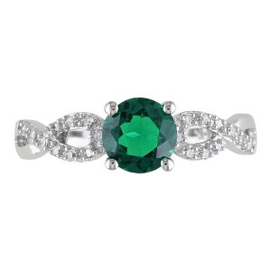 Xe O[X fB[X ANZT[ O Stella Grace Lab-Created Emerald and 1/10 Carat.W. Diamond Engagement Ring in 10k White 10k White Gold zCg