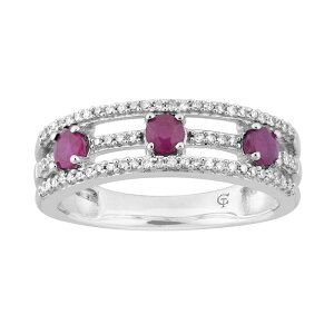 yz Aufbh fB[X O ANZT[ 10k White Gold Ruby & 1/5 Carat T.W. Diamond 3-Stone Ring 10k Whgold