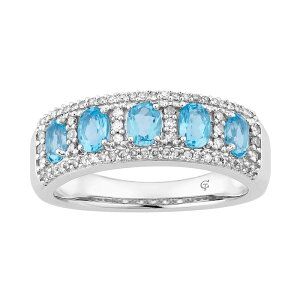 �A���u�����f�b�h ���f�B�[�X �A�N�Z�T���[ �����O Unbranded 10k White Gold Swiss Blue Topaz & 1/4 Carat.W. Diamond 5-Stone Ring 10k Whgold �z���C�g