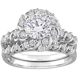 Xe O[X fB[X ANZT[ O Stella Grace Sterling Silver 1 7/8 Carat.W. Lab-Created Moissanite Halo Engagement Ring Set Sterling Vo[