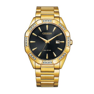 yz V`Y Y rv ANZT[ Citizen Men's Eco-Drive Classic Gold Tone Stainless Steel Diamond Accent Black Dial Bracelet Watch Gold