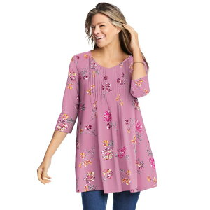 �E�[�}�� �E�B�Y�C�� ���f�B�[�X �g�b�v�X T�V���c V�l�b�N �v���X�T�C�Y Woman Within Women's Plusize V-Neck Pintucked Tunic Pink Orchid Marigold �s���N