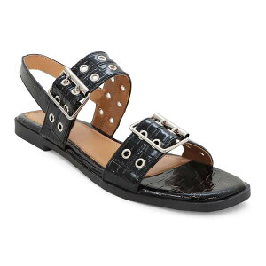 ���L ���f�B�[�X �V���[�Y �T���_�� Yoki Women's Double Buckle Square Toe Flat Sandal Black �u���b�N