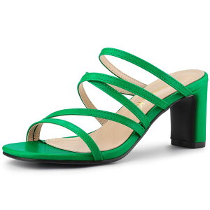yz AO P[ fB[X pvX V[Y Women's Slip On Crisscross Strap Block Heels Sandals Green