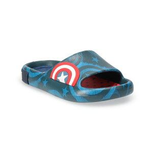 AjLN^[ fB[X V[Y T_ Lbv Licensed Character Marvel Captain America Boys' Comfort Slides Blue u[