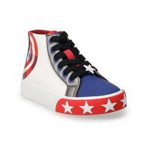 AjLN^[ fB[X V[Y Xj[J[ Lbv Licensed Character Marvel Captain America Shield Boys' High Top Shoes White zCg