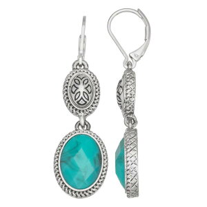 l[sA fB[X ANZT[ sAXECO Napier Silver Tone Western Double Drop Leverback Earrings Aqua ANA