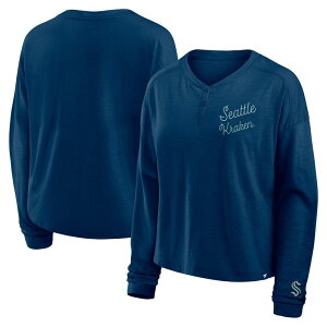 �t�@�i�e�B�N�X ���f�B�[�X �g�b�v�X T�V���c Women's Fanatics Deep Sea Blue Seattle Kraken Oversized All Out Effort Long Sleeve Henley T-Shirt Krk Navy �l�C�r�[