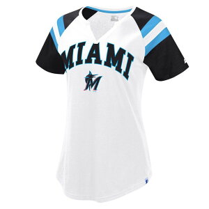 yz X^[^[ fB[X TVc gbvX Women's Starter White/Black Miami Marlins Game On Notch Neck Raglan T-Shirt Mrl White