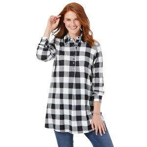 �E�[�}�� �E�B�Y�C�� ���f�B�[�X �g�b�v�X �V���c �v���X�T�C�Y �j�b�g Woman Within Women's Plusize Plaid Knitunic With Collar Ivory Plaid �A�C�{���[