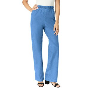 ���A�}���Y ���f�B�[�X �{�g���X �f�j���p���c �v���X�T�C�Y Roaman's Women's Plusize Wide-Leg Pull-On Stretch JeanDenim 24/7 Light Stonewash Sanded