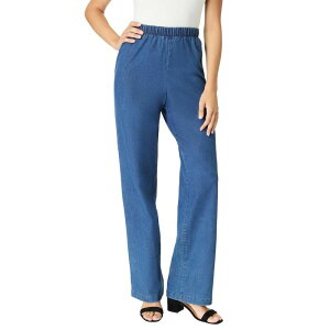 ���A�}���Y ���f�B�[�X �{�g���X �f�j���p���c �v���X�T�C�Y Roaman's Women's Plusize Wide-Leg Pull-On Stretch JeanDenim 24/7 Medium Stonewash