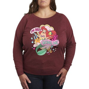 �A�j���L�����N�^�[ ���f�B�[�X �g�b�v�X T�V���c �v���X�T�C�Y �p�C�� Licensed Character Disney's The Little Mermaid Ariel Plusize Busy Being Me French Terry Long Sleeve Tee Heather Maroon �w�U�[