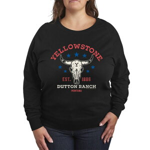 �A�j���L�����N�^�[ ���f�B�[�X �g�b�v�X T�V���c �v���X�T�C�Y �p�C�� Licensed Character Plusize Yellowstone Patriotic Steer French Terry Long Sleeve Tee Black �u���b�N
