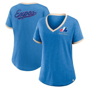 �t�@�i�e�B�N�X ���f�B�[�X �g�b�v�X T�V���c V�l�b�N Women's Fanatics Blue Montreal Expos Cooperstown Collection Binge Worthy Stadium Slub V-Neck T-Shirt Mlblue �u���[
