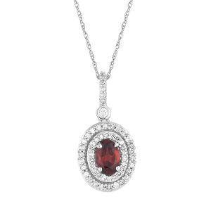 Aufbh fB[X ANZT[ lbNXE`[J[Ey_ggbv [X Unbranded 10k White Gold Garnet & 1/4 Carat.W. Diamond Oval Halo Pendant Necklace 10k Whgold zCg