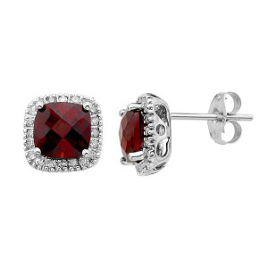 yz Aufbh fB[X sAXECO ANZT[ Garnet and 1/6 Carat T.W. Diamond 10K Gold Halo Button Stud Earrings White