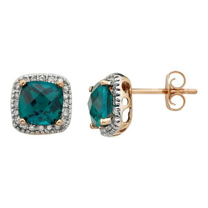 Aufbh fB[X ANZT[ sAXECO Unbranded Lab-Created Emerald and 1/6 Carat.W. Diamond 10K Gold Halo Button Stud Earrings Rose Gh