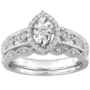 Xe O[X fB[X ANZT[ O Stella Grace Sterling Silver 1/5 Carat.W. Diamond Marquise Halo Engagement Ring Set Sterling Vo[