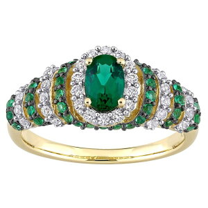 Xe O[X fB[X ANZT[ O Be[W Stella Grace Gold Tone Sterling Silver Lab-Created Emerald & Lab-Created White Sapphire Oval Vintage Ring 18k Gold Plated S[h