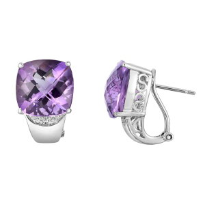 yz Aufbh fB[X sAXECO ANZT[ Sterling Silver Amethyst & Diamond Accent Omega Earrings Purple