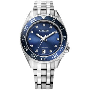 yz V`Y fB[X rv ANZT[ Citizen Women's Eco-Drive Carson Stainless Steel Diamond Accent Blue Dial Bracelet Watch Silver
