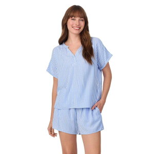 �h���C�p�[�W�F�[���X ���f�B�[�X �A���_�[�E�F�A �i�C�g�E�F�A �V���[�g�p���c Women's Draper James 2-Piece Seersucker Short Sleeve Pajama Top & Pajama Shortset Blue Stripe �u���[