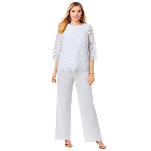 【送料無料】 ジェシカロンドン レディース ワンピース トップス Jessica London Women's Plus Size Popover Lace Jumpsuit White