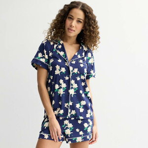 �h���C�p�[�W�F�[���X ���f�B�[�X �A���_�[�E�F�A �i�C�g�E�F�A �V���[�g�p���c Women's Draper James 2-Piece Short Sleeve Notch Pajama Top & Pajama Shortset Navy Magnolia Buds �l�C�r�[