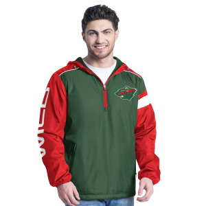 �J�[�� �o���N�X �����Y �g�b�v�X T�V���c �p�[�J�[ �W���P�b�g Men's G-III Sports by Carl Banks Green/Red Minnesota Wild Lateral Half-Zip Hoodie Jacket Wld Green �O���[��