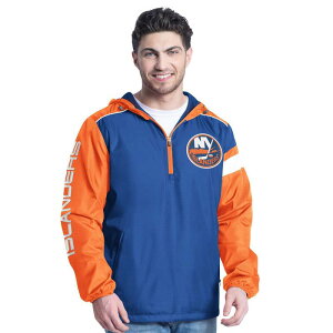 �J�[�� �o���N�X �����Y �g�b�v�X T�V���c �p�[�J�[ �W���P�b�g Men's G-III Sports by Carl Banks Royal/Orange New York Islanders Lateral Half-Zip Hoodie Jacket Isl Blue �u���[