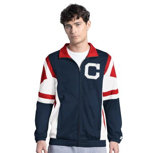 yz X^[^[ Y WPbgEu] AE^[ Men's Starter Navy/Red Cleveland Guardians Contender Tricot Full-Zip Track Jacket Grd Navy