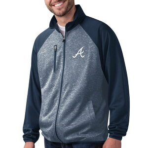 �J�[�� �o���N�X �����Y �A�E�^�[ �W���P�b�g�E�u���]�� Men's G-III Sports by Carl Banks Gray/Navy Atlanta Braves Runners Track Raglan Full-Zip Jacket Brv Navy �l�C�r�[