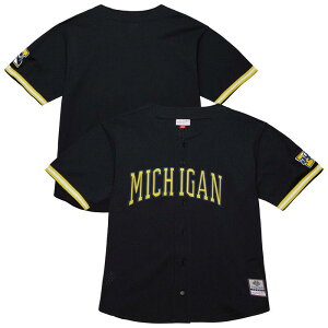 �~�b�`�F��&�l�X �����Y �g�b�v�X T�V���c �W���[�W�[ Men's Mitchell & Ness Black Michigan Wolverines On The Clock Full-Button Fashion Jersey Mic Black �u���b�N