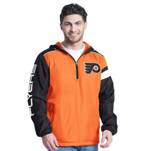 �J�[�� �o���N�X �����Y �g�b�v�X T�V���c �p�[�J�[ �W���P�b�g Men's G-III Sports by Carl Banks Orange/Black Philadelphia Flyers Lateral Half-Zip Hoodie Jacket Fly Orange �I�����W