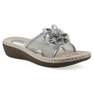 �N���t�o�C�z���C�g�}�E���e�� ���f�B�[�X �V���[�Y �T���_�� �t�����[�� �t�����[ Cliffs by White Mountain Chill Women's Floral Wedge Sandalsilver Fabric �V���o�[