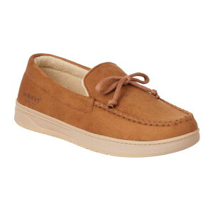 yz AC\gi[ Y T_ V[Y Isotoner Microsuede Boater Men's Moccasin Slippers Cognac