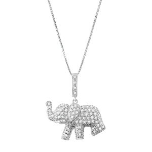 yz Aufbh fB[X lbNXE`[J[Ey_ggbv ANZT[ Sterling Silver 1/3 Carat T.W. Diamond Elephant Pendant Necklace White