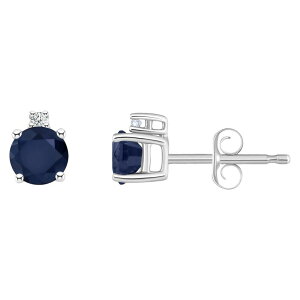 Aufbh fB[X ANZT[ sAXECO Unbranded 14k White Gold 4 mm Round Birthstone & 1/10 Carat.W. Diamond Stud Earringsapphire Sep Tt@CA