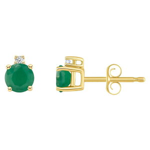 Aufbh fB[X ANZT[ sAXECO Unbranded 14k Gold 4 mm Round Birthstone & 1/10 Carat.W. Diamond Stud Earrings Emerald May Gh